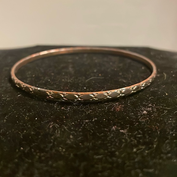 8” mixed metal Minimalist copper tone diamond etched bangle bracelet - Picture 1 of 11
